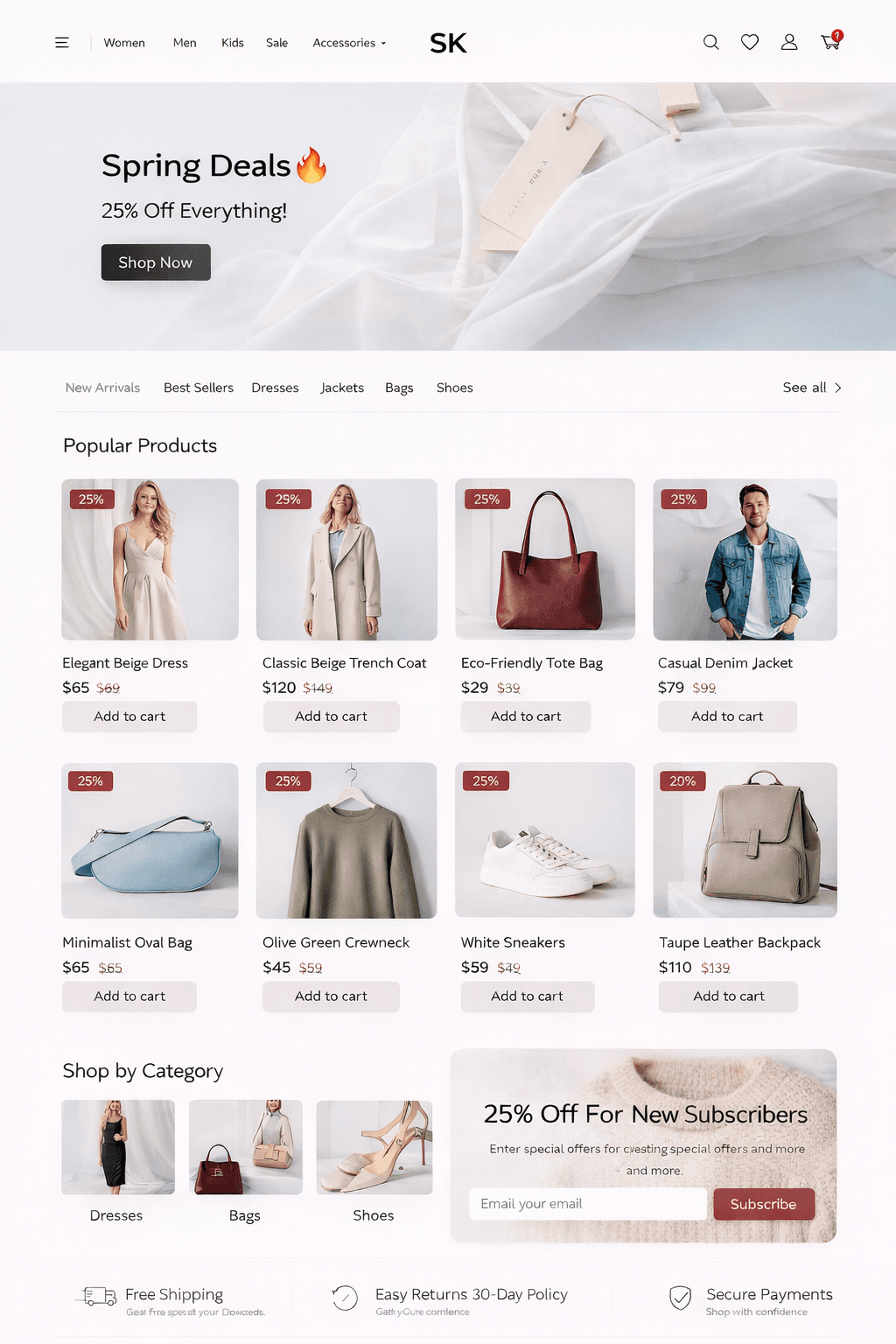 SK Store e-commerce website screenshot